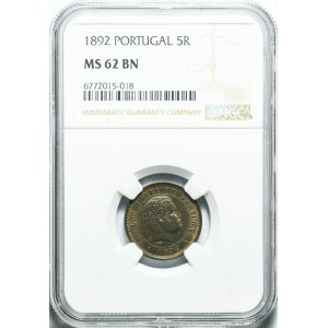 Portugalia, Carlos I, 5 reis 1892, bardzo ładne