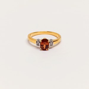 Gold Plated Ring with Orange Sapphire and White Topazes, 925 Silver