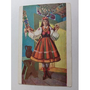 POCZTÓWKA MALARSTWO POLSKIE DARGIEWICZ PANNA MŁODA, ŁOWICZ, TYPY ŁOWICKIE, TYPY LUDOWE, PRZEDWOJENNA