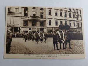 POSTCARD JOZEF PIŁSUDSKI FUNERAL, KRAKOW, DELEGATIONS WITH WREATHS