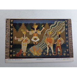 POSTCARD PAINTING POLISH SKOCZYLAS ROBBERS KILIM ZAKOPANE WYD PODHALE PRE-WAR