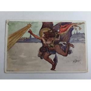 POSTCARD POLISH PAINTING TETMAJER KOLENDA ZWIASTUJĄC WESOŁE LATA PRZEDWOJENNA