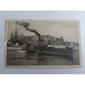 POSTCARD KRAKOW KRAKAU SHIP STEAMBOAT CASTLE DAMAGED