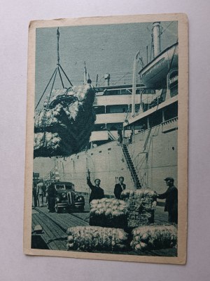 POSTCARD SHIP UNLOADING COTTON, GDYNIA, FOT KOMOROWSKI