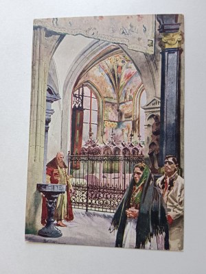 POSTCARD POLISH PAINTING TONDOS KOSSAK KRAKOW WAWEL WAWEL CHAPEL OF SAINT CROSS WITH SARCOPHAGUS OF KAZIMIERZ JAGIELLOŃCZYK