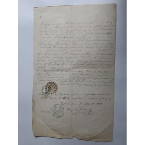 PISMO SĄD OBWODOWY, DOLINA, NOTARIUSZ JANOWICZ, PIECZĄTKA, STEMPEL, ZNACZEK 1874 R