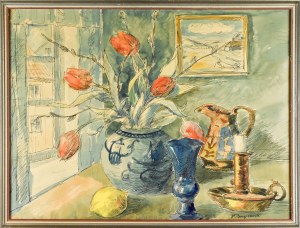 Stanisław BORYSOWSKI (1906-1988), Martwa natura z obrazem pejzażu w tle