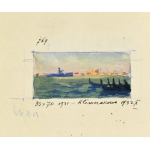 Soter August JAXA-MAŁACHOWSKI (1867-1952), Pejzaż z łodziami i widokiem na miasteczko, 1931