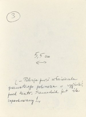 Gwidon MIKLASZEWSKI (1912-1999), Policja prosi właściciela granatowego poloneza o wyjście przed teatr. Samochód jest źle zaparkowany!..