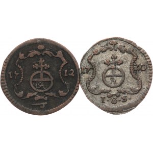 August II Mocny 1697-1733, halerze 1712 ILH, 1720 IGS, Drezno.