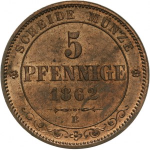 Niemcy, Saksonia, Jan V 1854 - 1873, 5 pfennige 1862 B, Drezno.