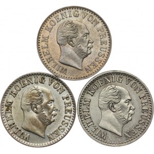 Niemcy, Prusy, Wilhelm I, 1861 - 1888, 1/2 srebrnego grosza 1866 B, 1867 B, 1870 A, Hanower, Berlin.