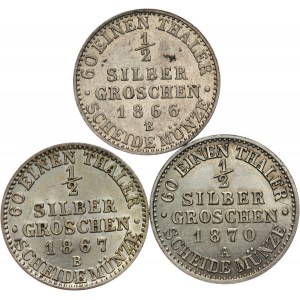 Niemcy, Prusy, Wilhelm I, 1861 - 1888, 1/2 srebrnego grosza 1866 B, 1867 B, 1870 A, Hanower, Berlin.