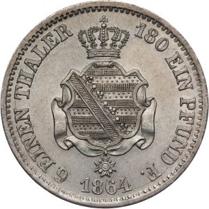 Niemcy, Saksonia, Jan V 1854-1873, 1/6 talara 1864 B, Drezno