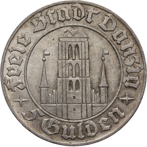 Wolne Miasto Gdańsk 1920-1939, 5 guldenów 1932, Berlin; Kościół Marii Panny