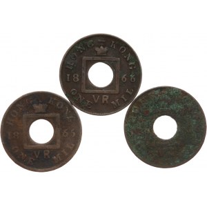 Hongkong brytyjski, Wiktoria 1837-1901, 3x mil 1865/66 zestaw