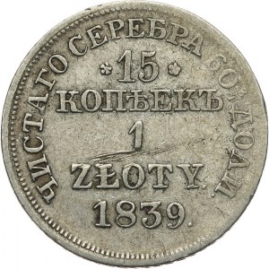 Królestwo Polskie, Mikołaj I 1825-1855, 15 kopiejek = 1 złoty 1839 MW, Warszawa