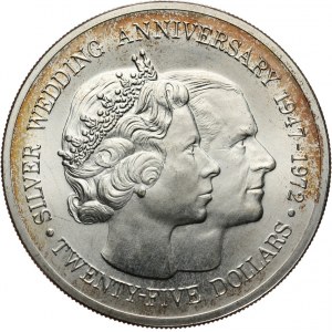 Kajmany, Elżbieta II, 25 dolarów kajmańskich 1972, 1,5 uncji srebra.