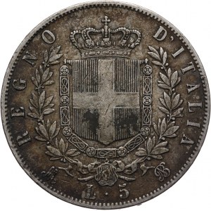 Włochy, Królestwo Włoch - Wiktor Emanuel II 1861-1878, 5 lirów 1870/M, Mediolan