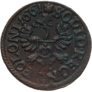 Jan II Kazimierz Waza 1649-1668, szeląg miedziany (boratynka) 1661 TLB, Ujazdów