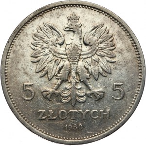 Polska, II Rzeczpospolita, 5 złotych 1930 „Sztandar”, stempel płytki