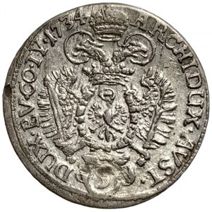 Austria, Charles VI, 3 Kreuzer 1734, Hall