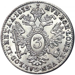 Austria, Francis I, 3 Kreuzer 1832, Vienna