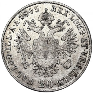 Austria, Ferdinand I, 20 Kreuzer 1843, Milan