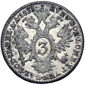 Austria, Ferdinand I, 3 Kreuzer 1835, Vienna