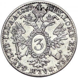 Austria, Ferdinand I, 3 Kreuzer 1837, Vienna