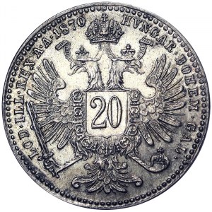 Austria, Franz Joseph I, 20 Kreuzer 1870, Vienna