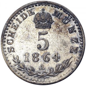 Austria, Franz Joseph I, 5 Kreuzer 1864, Vienna