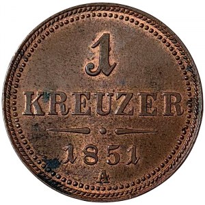 Austria, Franz Joseph I, 1 Kreuzer 1851, Vienna