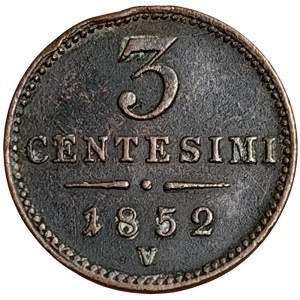 Austria, Lombardy-Venetia, Franz Joseph I, 3 Centesimi 1852, Venice