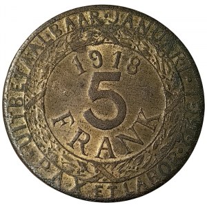 Belgium, WW1 German Occupation, 5 Frank 1918
