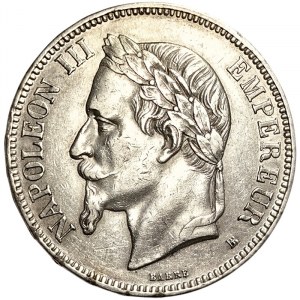 France, Napoleon III, 5 Francs 1870, BB Strasbourg