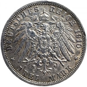 Germany, Baden, Friedrich II, 3 Mark 1910, G Karlsruhe