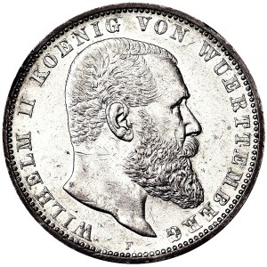 Germany, Württemberg, Wilhelm II, 5 Mark 1907, F Freudenstadt