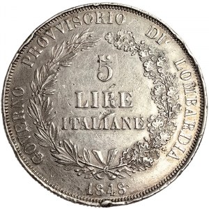 Milan, Lombardy, Provisional Government, 5 Lire 1848