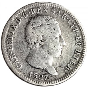 Royaume de Sardaigne, Carlo Felice, 2 Lire 1827, Gênes