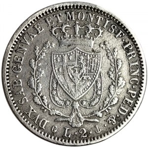 Royaume de Sardaigne, Carlo Felice, 2 Lire 1827, Gênes