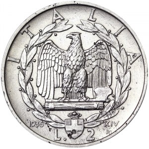 Kingdom of Italy, Vittorio Emanuele III, 2 Lire 1936, Rome