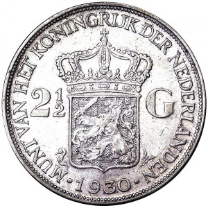 Netherlands, Wilhelmina I, 2-1/2 Gulden 1930, Utrecht