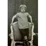 Fotografia kartonikowa CDV - Chłopiec na krześle - J.Tyraspolski Warszawa [Łódź, Woroneż, Odessa, duży format]
