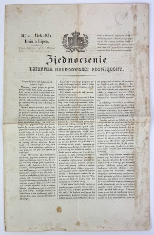 UNITED - Journal of Nationality Devoted - Warsaw July 2, 1831 [Uprising, X.Pulaski, Leon Dembowski, Lewinski, Chłapowski].