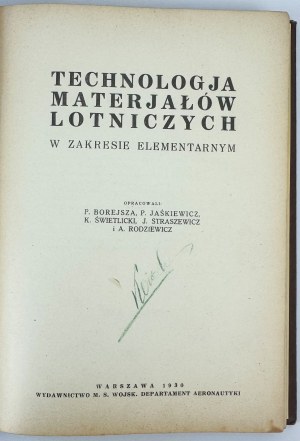 BOREJSZA P. - Technology of aerospace materials - Warsaw 1930