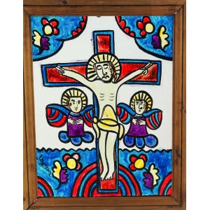 PĘKSOWA Ewelina (1923-2015) - Jezus na krzyżu - Obraz na szkle [sztuka podhalańska, Zakopane]