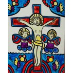 PĘKSOWA Ewelina (1923-2015) - Jezus na krzyżu - Obraz na szkle [sztuka podhalańska, Zakopane]