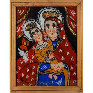 PĘKSOWA Ewelina 1923-2015 - Matka Boska z dzieciątkiem - Obraz na szkle [sztuka podhalańska, Zakopane]