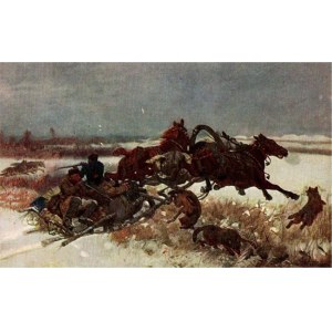 POLISH PAINTING Jozef Chelmonski - Assault of wolves